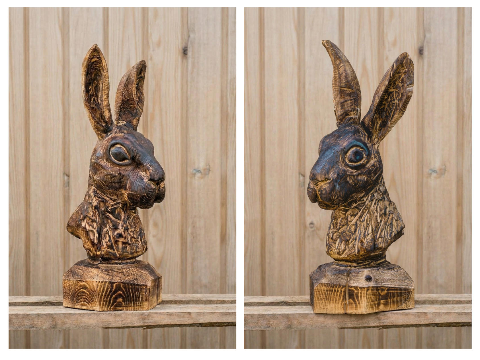 Chainsaw carved pine sculpture of a hare